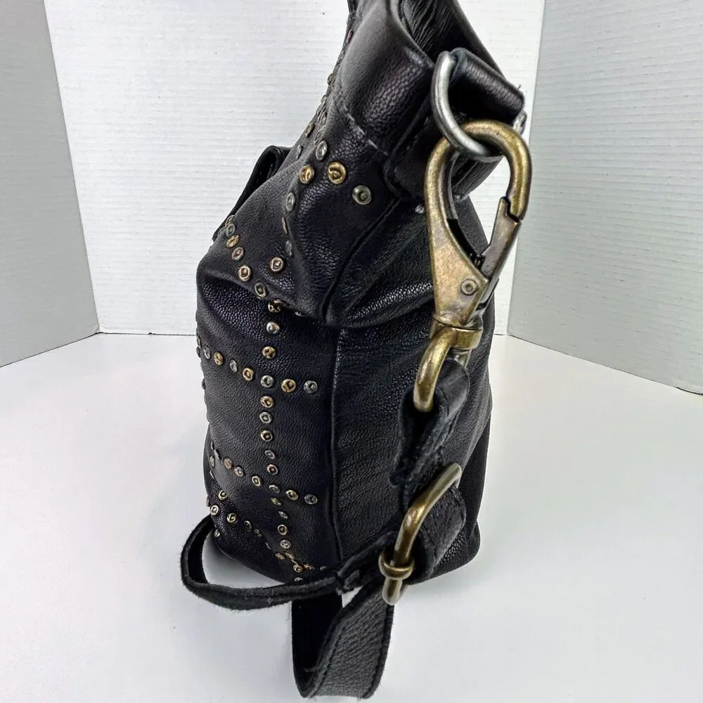 Latico NJ Free People Colin Leather Tote Bag Black Studded Mixed Metal Shoulder